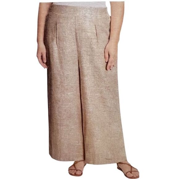 NWT ELLA MOSS Linen Blend Ankle Pants XL Tan Wide Leg Pockets Elastic Waist New - Picture 1 of 16